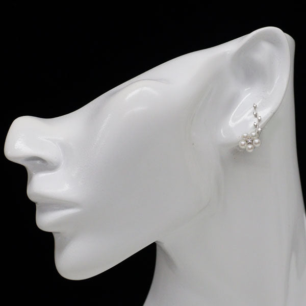 K18WG アコヤベビー 真珠/パール ダイヤモンド イヤリング/ イヤーカフ 径約3.3-3.5mm D0.22ct