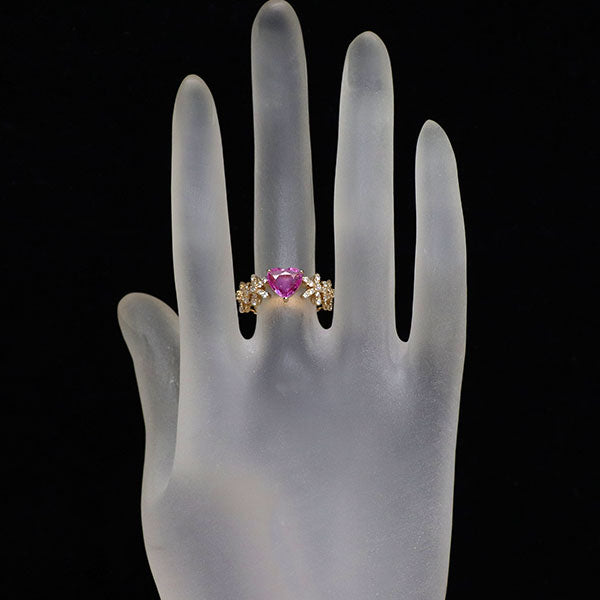ポンテヴェキオ K18PG ハートシェイプ ピンクサファイア ダイヤモンド リング 1.42ct D0.45ct フラワー