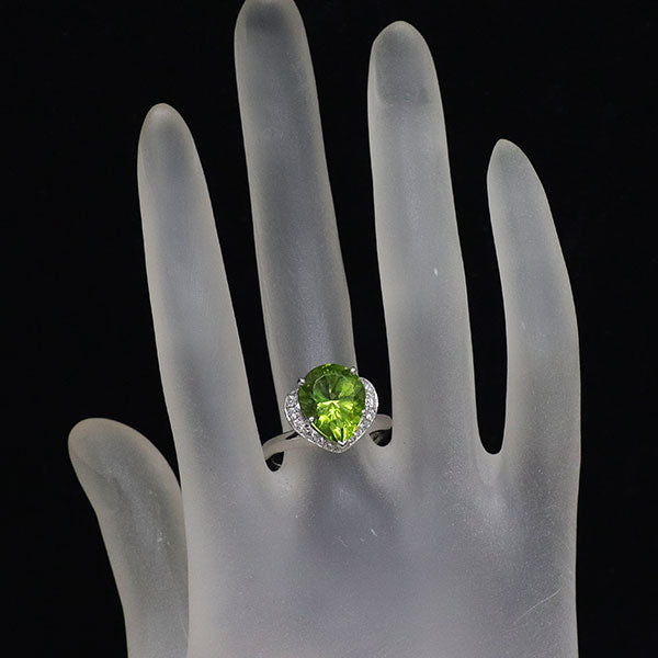和光 Pt900 ペアシェイプ ペリドット ダイヤモンド リング 5.50ct D0.31ct
