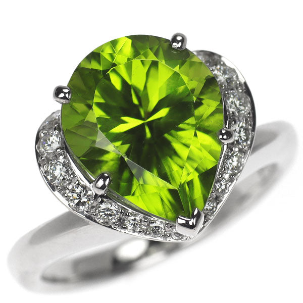 和光 Pt900 ペアシェイプ ペリドット ダイヤモンド リング 5.50ct D0.31ct