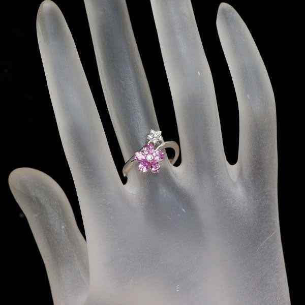 K18WG ピンク サファイア ダイヤモンド リング 1.00ct D0.13ct 桜モチーフ フラワー