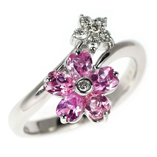 K18WG ピンク サファイア ダイヤモンド リング 1.00ct D0.13ct 桜モチーフ フラワー