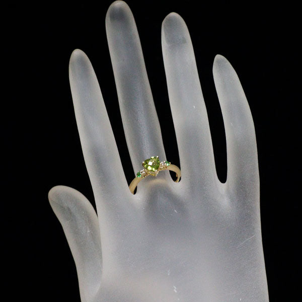 K18YG ハートシェイプ ペリドット グリーンガーネット ダイヤ リング 0.95ct G0.09ct D0.03ct