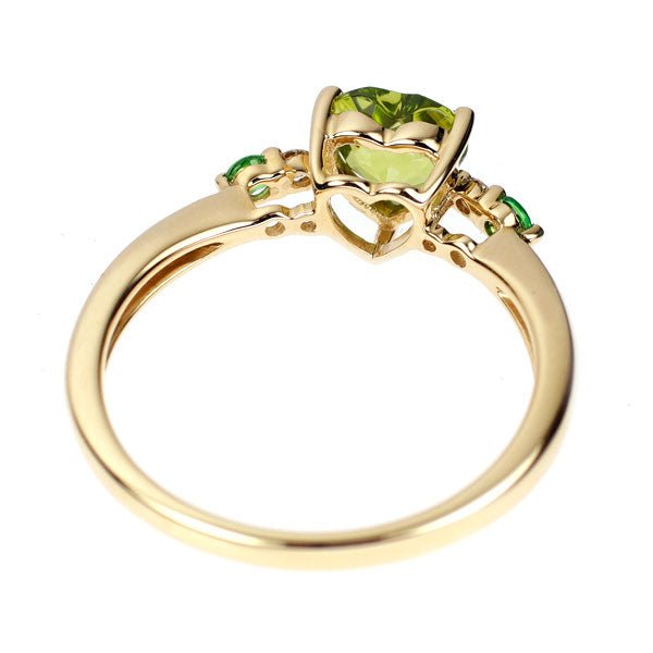 K18YG ハートシェイプ ペリドット グリーンガーネット ダイヤ リング 0.95ct G0.09ct D0.03ct