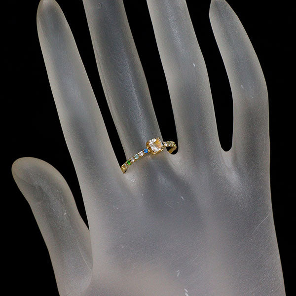 K18YG ムーンストーン アウイナイト パライバトルマリン デマントイドガーネット ダイヤモンド リング 0.277ct CS0.07ct D0.11ct 希少