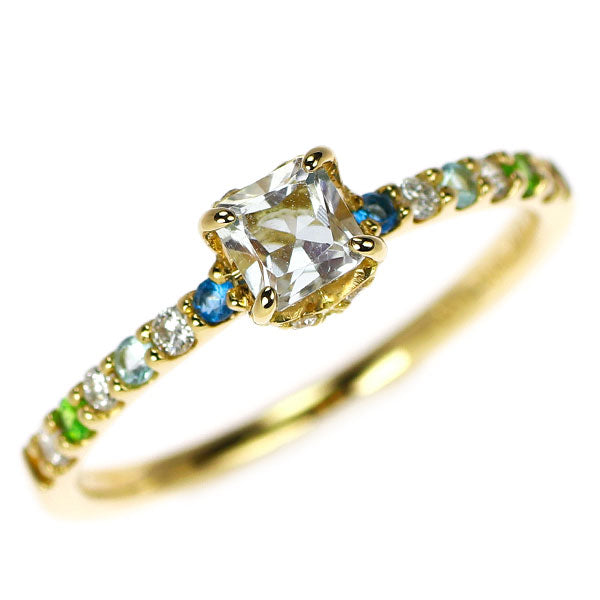 K18YG ムーンストーン アウイナイト パライバトルマリン デマントイドガーネット ダイヤモンド リング 0.277ct CS0.07ct D0.11ct 希少