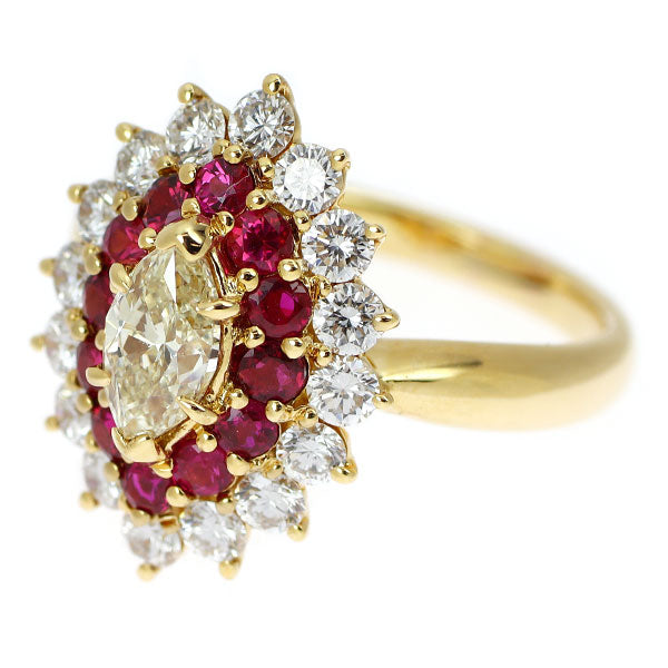 クイーン/Queen 平和堂貿易 K18YG マーキス ダイヤモンド ルビー ダイヤモンド リング 0.71ct R0.69ct D0.90ct