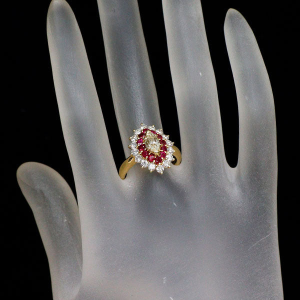 クイーン/Queen 平和堂貿易 K18YG マーキス ダイヤモンド ルビー ダイヤモンド リング 0.71ct R0.69ct D0.90ct