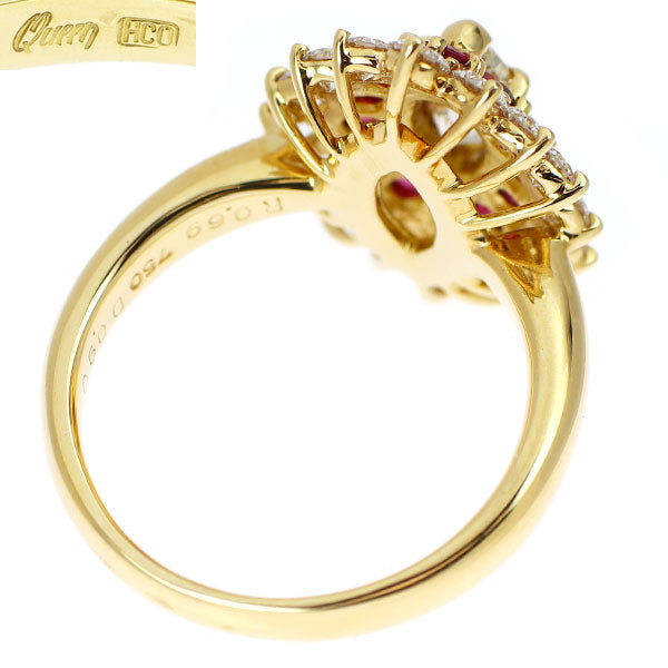 クイーン/Queen 平和堂貿易 K18YG マーキス ダイヤモンド ルビー ダイヤモンド リング 0.71ct R0.69ct D0.90ct