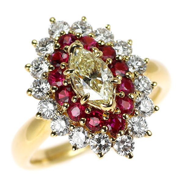 クイーン/Queen 平和堂貿易 K18YG マーキス ダイヤモンド ルビー ダイヤモンド リング 0.71ct R0.69ct D0.90ct