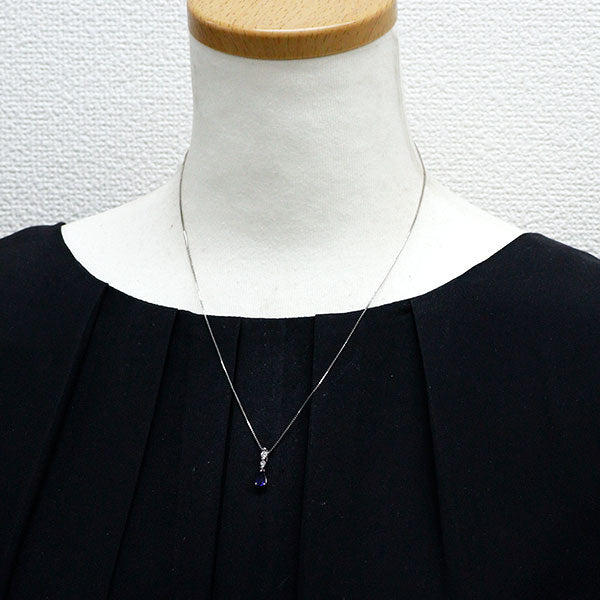 Pt900/ Pt850 ペアシェイプカット サファイア ダイヤモンド ペンダントネックレス 0.57ct D0.12ct