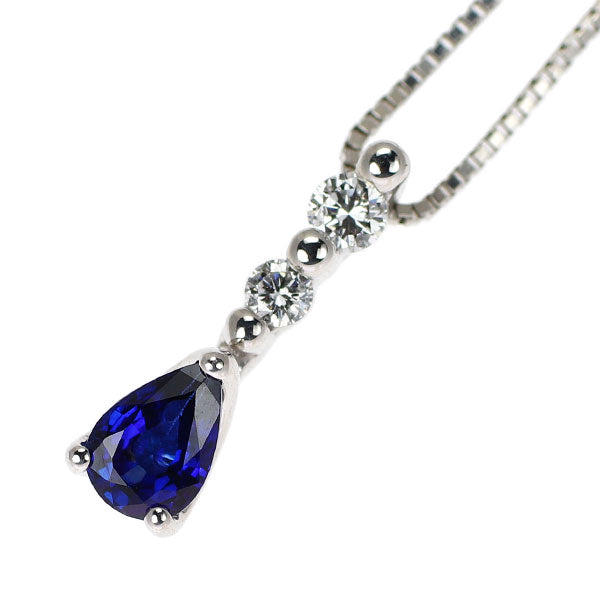 Pt900/ Pt850 ペアシェイプカット サファイア ダイヤモンド ペンダントネックレス 0.57ct D0.12ct