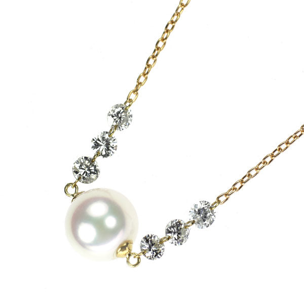 K18YG アコヤ 真珠 ダイヤモンド ペンダントネックレス 径約7.4mm D0.50ct