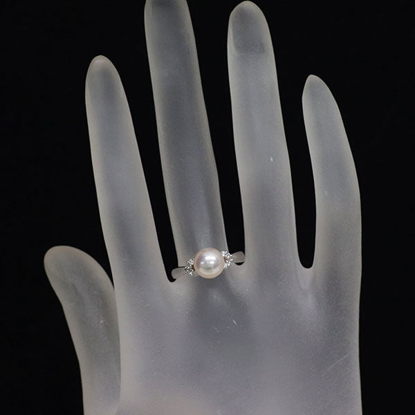 Pt900 アコヤ 真珠 ダイヤモンド リング 径約7.8mm D0.10ct