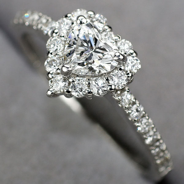 新品 Pt950 ハートシェイプカットダイヤモンド リング 0.430ct G SI1 D0.38ct 【エスコレ】