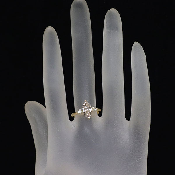 K18YG マーキスカット ダイヤモンド リング 1.172ct D0.245ct