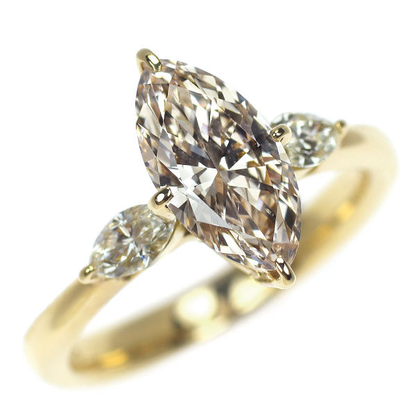 K18YG マーキスカット ダイヤモンド リング 1.172ct D0.245ct