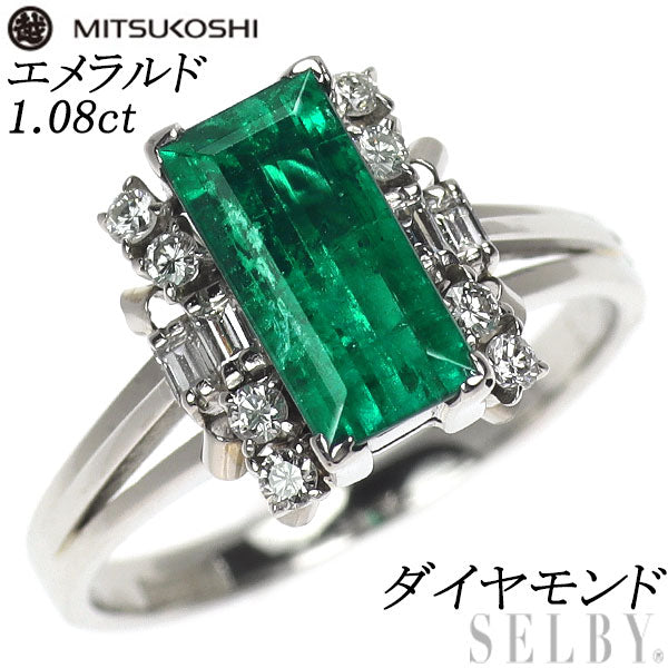 三越 Pt850 エメラルド ダイヤモンド リング 1.08ct