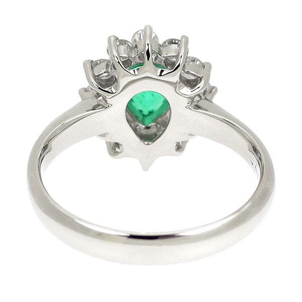 Pt900 ペアシェイプ エメラルド ダイヤモンド リング 0.44ct D0.39ct