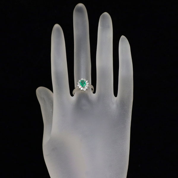 Pt900 ペアシェイプ エメラルド ダイヤモンド リング 0.44ct D0.39ct