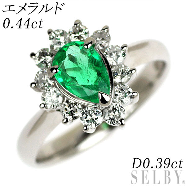 Pt900 ペアシェイプ エメラルド ダイヤモンド リング 0.44ct D0.39ct