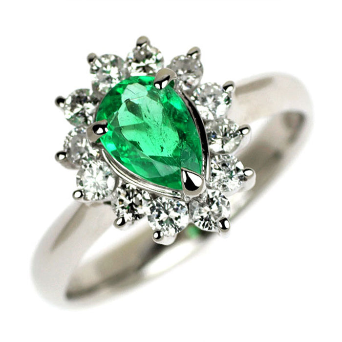 Pt900 ペアシェイプ エメラルド ダイヤモンド リング 0.44ct D0.39ct