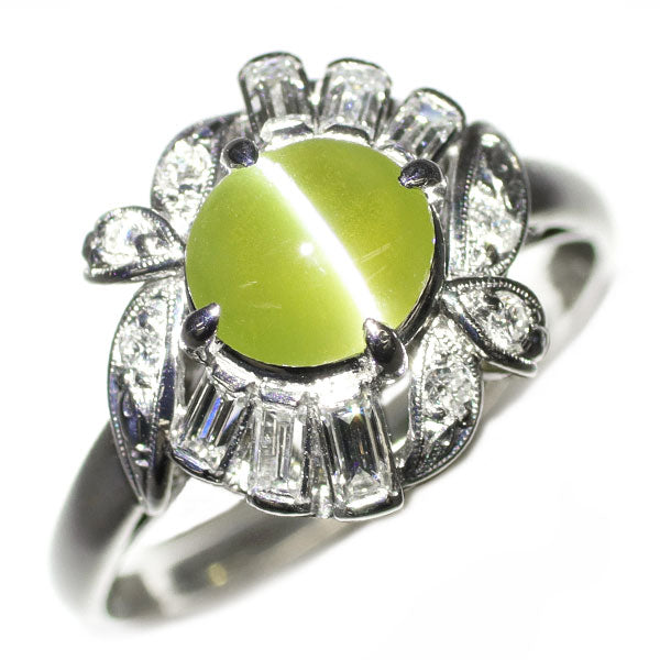 Pt800 クリソベリルキャッツアイ ダイヤモンド リング 1.39ct