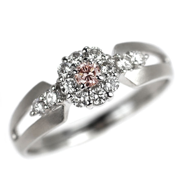 希少 Pt900 天然ピンク/カラーレス ダイヤモンド リング 0.082ct D0.35ct