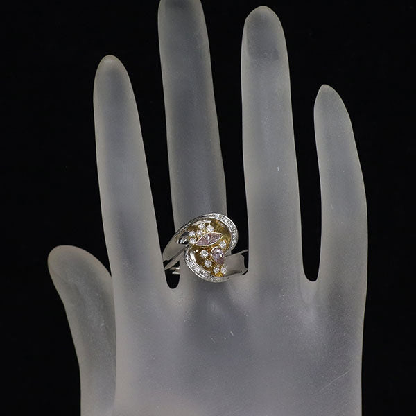希少 Pt900/K18YG 天然ピンクダイヤモンド リング 0.525ct FLPP/FPP SI2/I1 G D0.36ct