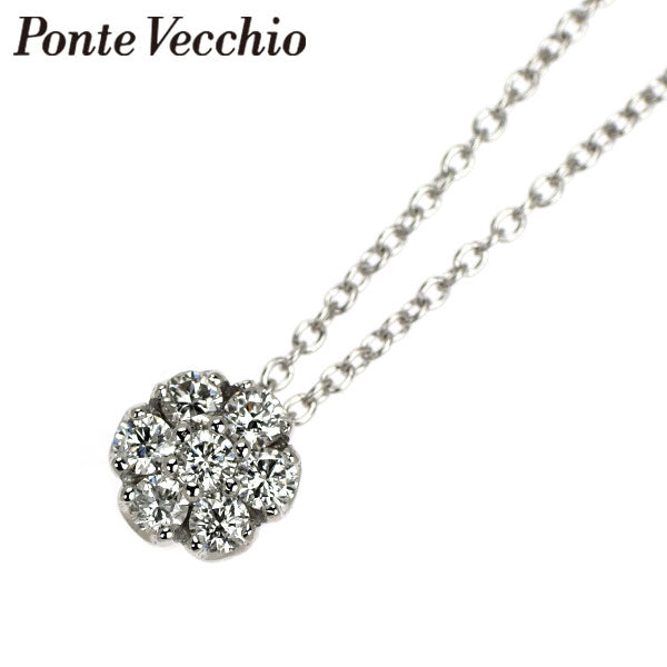 ポンテヴェキオ K18WG ダイヤモンド ペンダントネックレス 0.26ct フラワー
