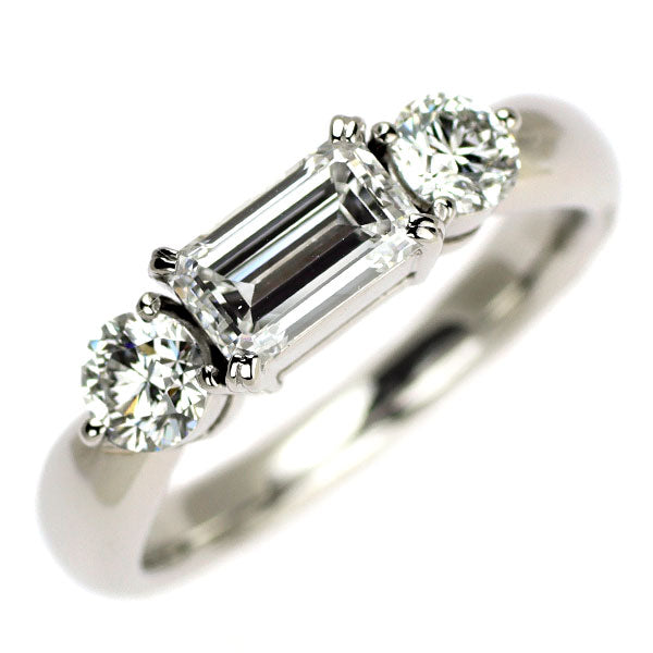 Pt900 エメラルドカット ダイヤモンド リング 1.008ct E VS2 D0.55ct