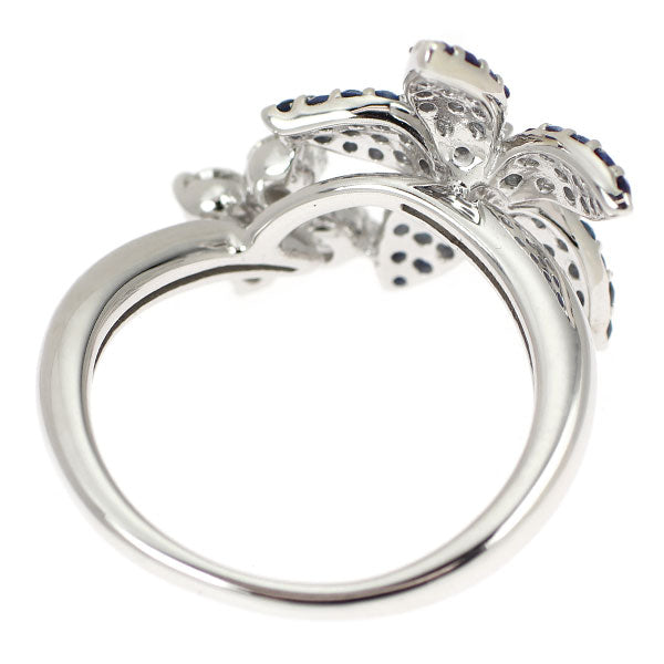 K18WG サファイア ダイヤモンド リング 0.56ct D0.44ct フラワー