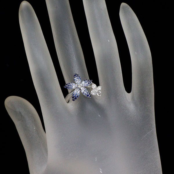 K18WG サファイア ダイヤモンド リング 0.56ct D0.44ct フラワー