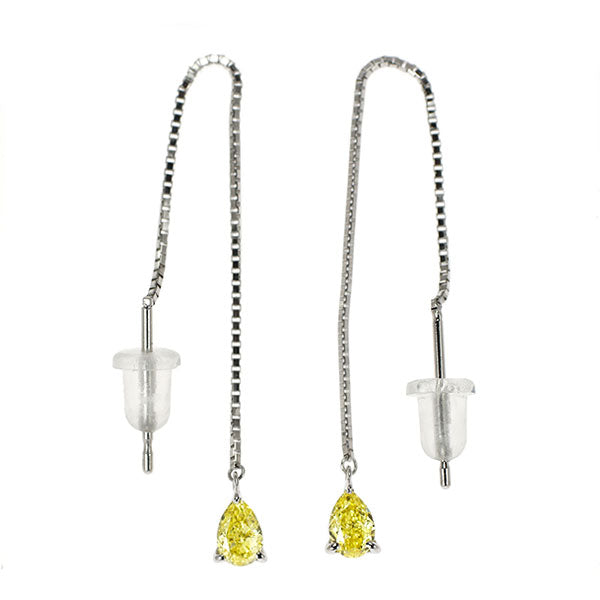 Pt950/ Pt900 ペアシェイプ 天然イエローダイヤモンド ピアス 0.463ct FIY VS2 アメリカン