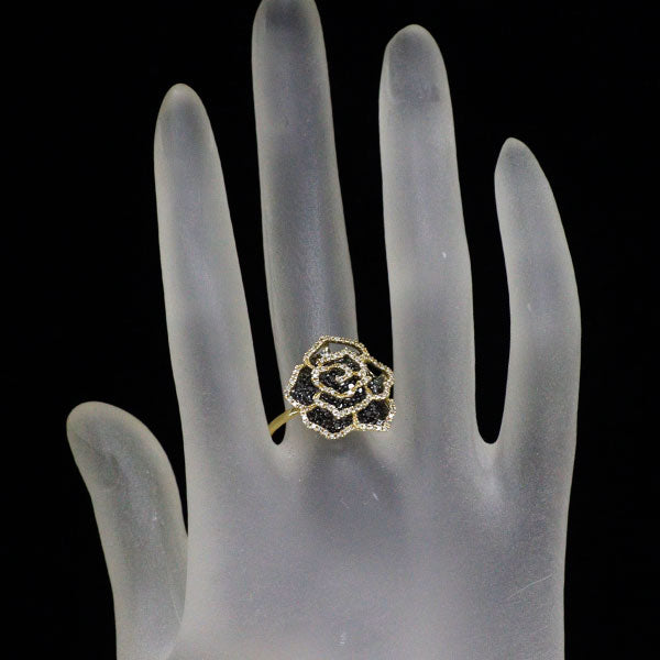 ブラックコーティング/ K18YG ブラック/カラーレス ダイヤモンド リング 1.00ct バラ フラワー ローズ