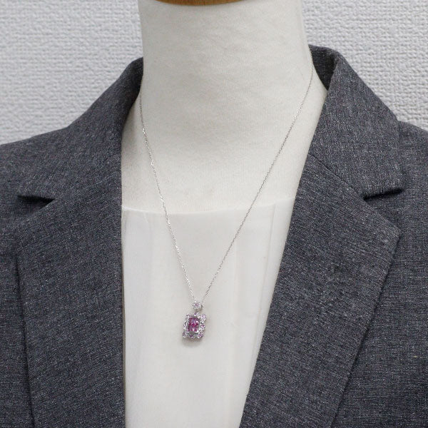 K18WG ピンクサファイア ダイヤモンド ペンダントネックレス 1.15ct D0.10ct