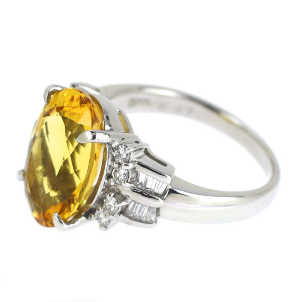 Pt900 イエローベリル ダイヤモンド リング 6.47ct D0.45ct
