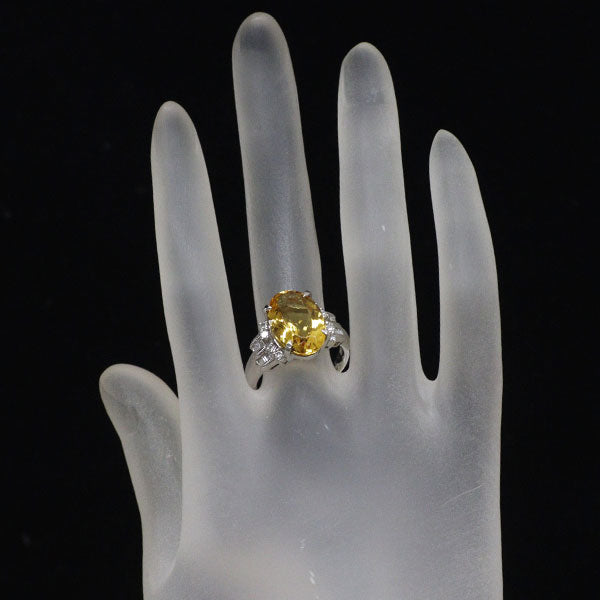 Pt900 イエローベリル ダイヤモンド リング 6.47ct D0.45ct