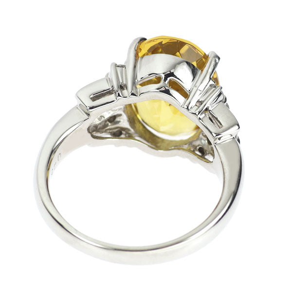 Pt900 イエローベリル ダイヤモンド リング 6.47ct D0.45ct