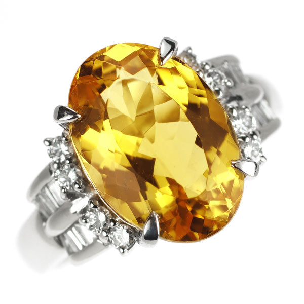 Pt900 イエローベリル ダイヤモンド リング 6.47ct D0.45ct