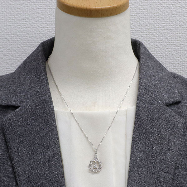K18WG プリンセスカット ダイヤモンド ペンダントネックレス 0.23ct D0.47ct