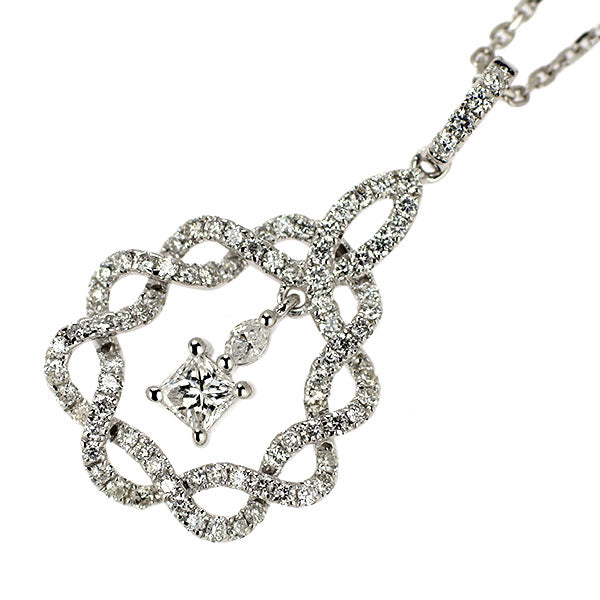 K18WG プリンセスカット ダイヤモンド ペンダントネックレス 0.23ct D0.47ct
