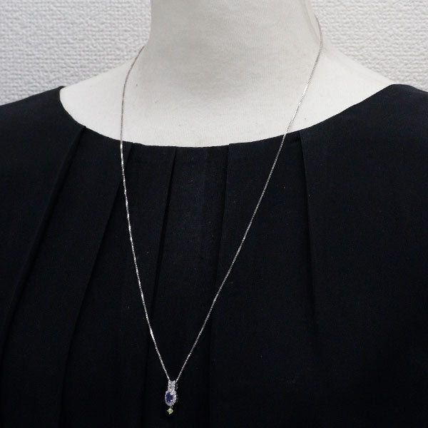 K18WG タンザナイト カラーレス/トリートイエローグリーン ダイヤ ペンダントネックレス 0.45ct D0.35ct TYGD0.083ct