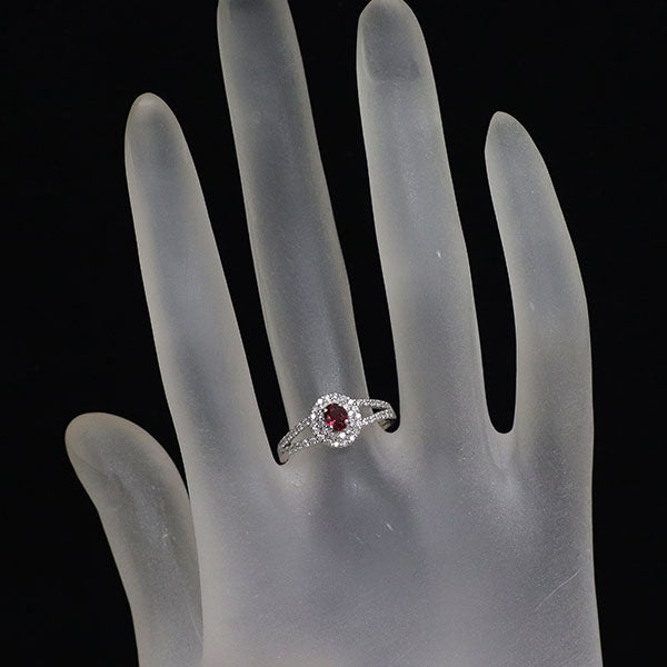 Pt900 非加熱ピジョンブラッドルビー ダイヤモンド リング 0.32ct D0.29ct