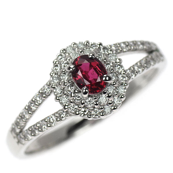 Pt900 非加熱ピジョンブラッドルビー ダイヤモンド リング 0.32ct D0.29ct