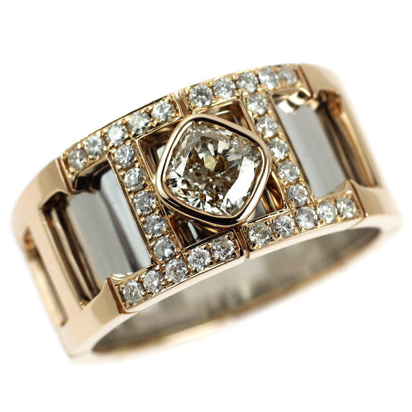 K18WG/PG クッションカット ダイヤモンド リング 1.006ct FB SI2 D0.37ct