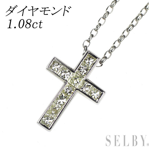 Pt900/ Pt850 プリンセスカット ダイヤモンド ペンダントネックレス 1.08ct クロス ミステリーセッティング