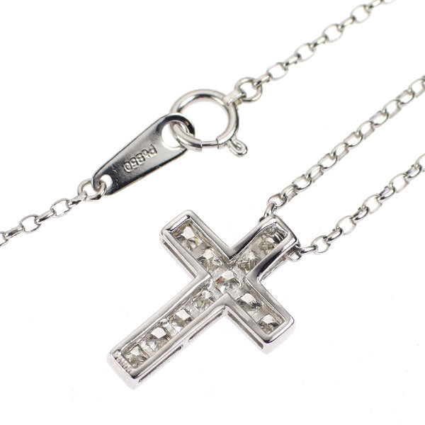 Pt900/ Pt850 プリンセスカット ダイヤモンド ペンダントネックレス 1.08ct クロス ミステリーセッティング