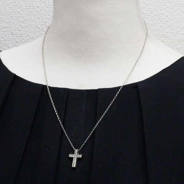 Pt900/ Pt850 プリンセスカット ダイヤモンド ペンダントネックレス 1.08ct クロス ミステリーセッティング