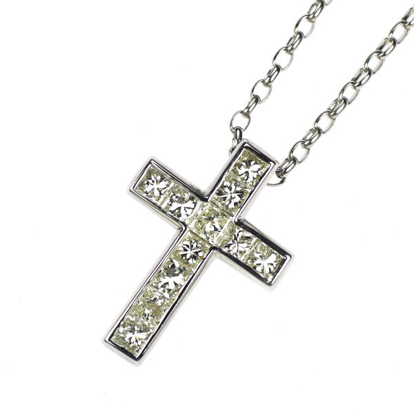 Pt900/ Pt850 プリンセスカット ダイヤモンド ペンダントネックレス 1.08ct クロス ミステリーセッティング